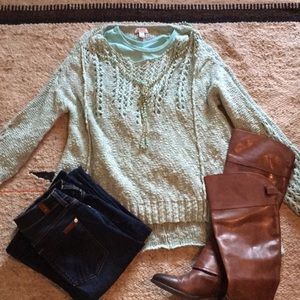 Pastel green sweater with undershirt